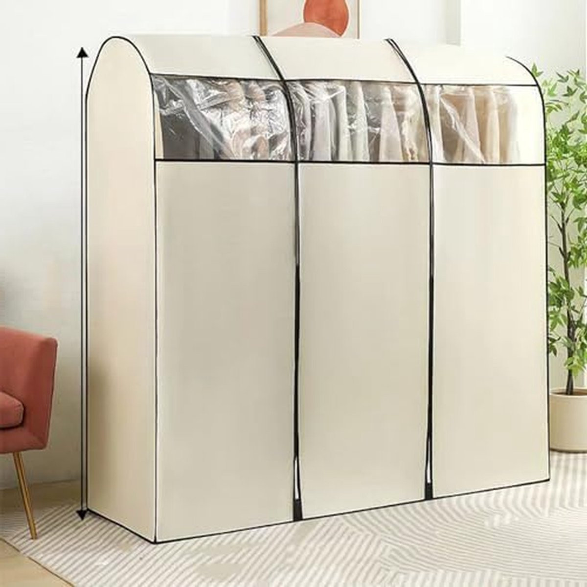 Merkloos Ademende en Stofdichte Kledinghoes met Rits - Beige - Breedte: 100 cm