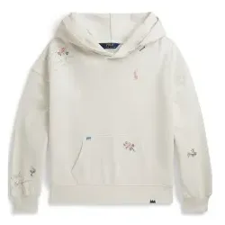 Polo Ralph Lauren für Mädchen. 313B20044001 Sweatshirt mit Tasche weiß ((S) 7años= 130/134cm), Lässig, Baumwolle, Kinderbekleidung