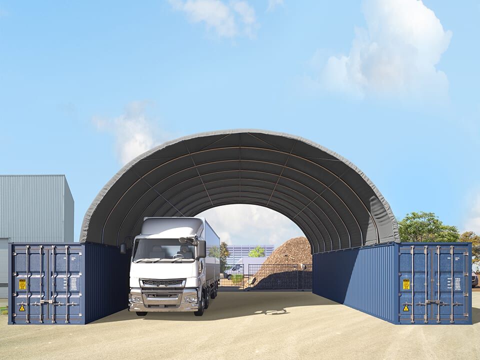 TOOLPORT 10x12m Container-Überdachung, PRIMEtex-Plane, grau, mit Statik - (47603)