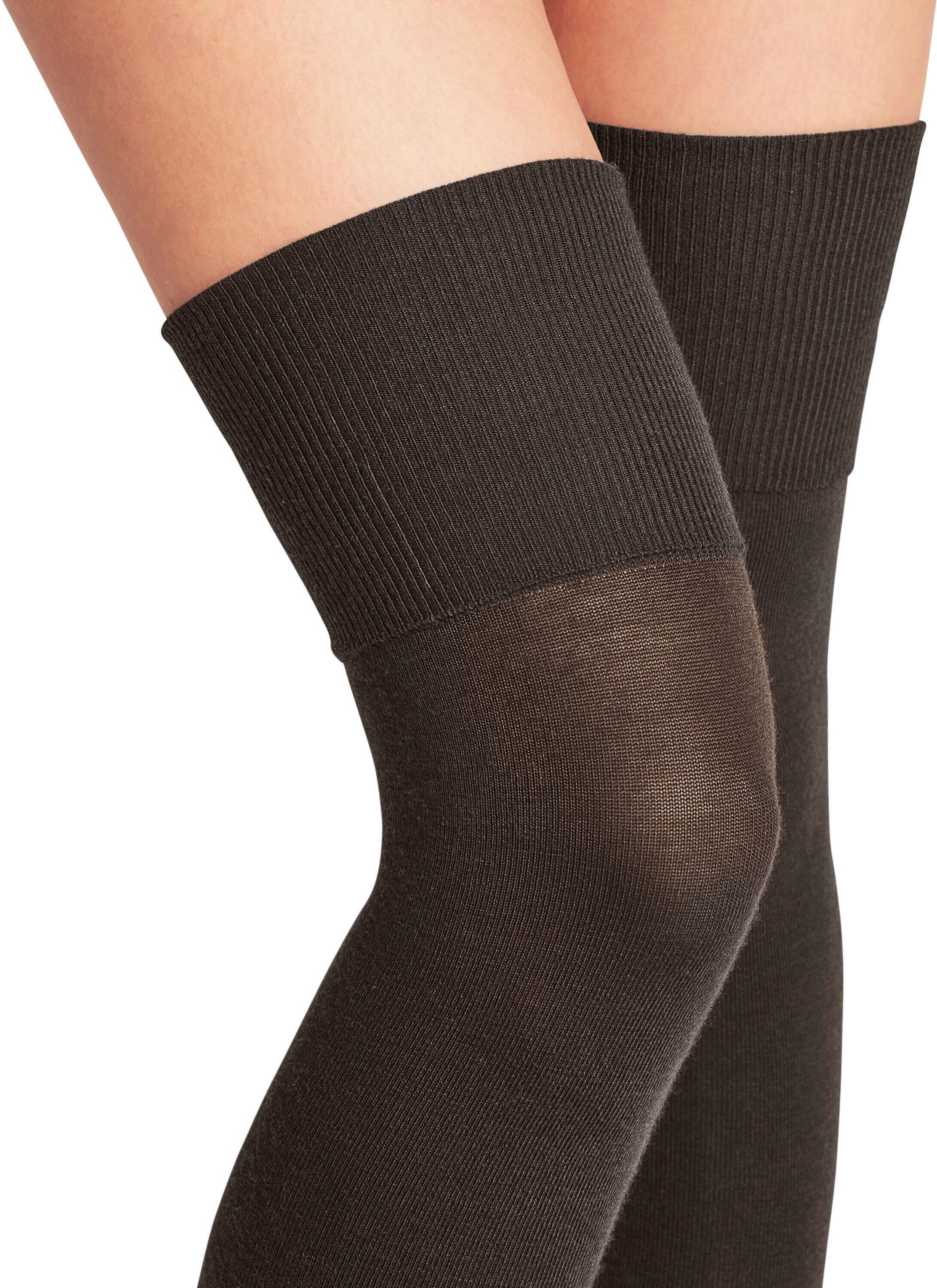 Overknees FALKE "Softmerino", Damen, Gr. 37-38, braun (schwarz braun (5239)), Obermaterial: 55% Schurwolle WV. 28% Baumwolle CO. 15% Polyamid PA. 2% Elasthan EL., glatt, Socken Overknees