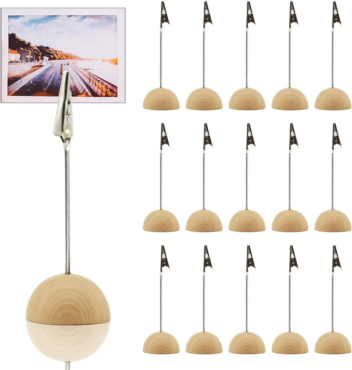 SnelShoppen Photo Holder met Clips - 20 Stuks Houten Kaart Houder en Memo Clip Houder met Krokodilleclips