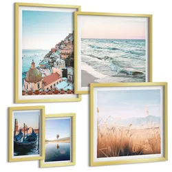 BILDER SET 5er Set - 50x50 cm & 20x30 cm & 40x60 cm Goldrahmen - Vögel im Flug, Himmel, Mond