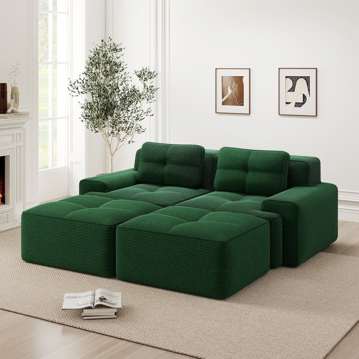 Cloud Sofa U-vorm Frameloze Bank met Ribcord Bekleding en Hocker in Moderne Stijl