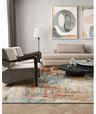 Exquisite Rugs Infinity Handmade Wool/Nylon in Ivory/Blue/Terracotta Area Rug