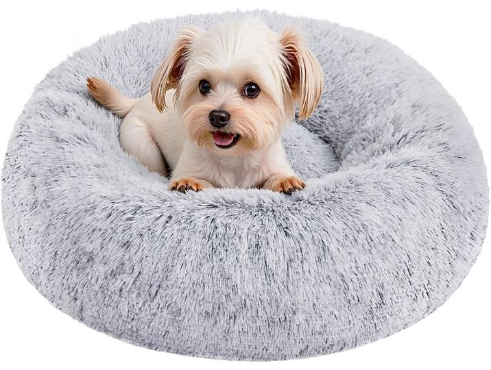 Donut Hundebett waschbar Grau Plüsch