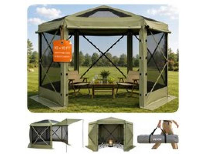 VEVOR Tente Moustiquaire Tonnelle Pop-up 3x3 m Tente Moustiquaire Pliante 6-8 Personnes Abri Solaire à 6 Côtés pour Camping en Famille, Terrasse, Jardin, avec Toit Amovible, Sac de Transport, Vert