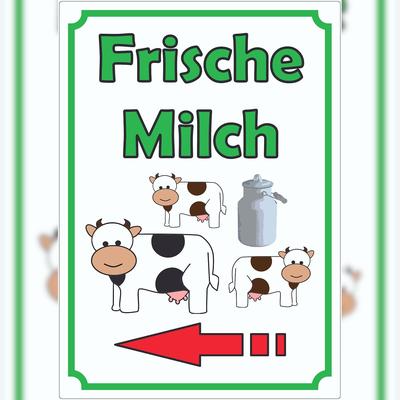 HB-Druck Frische Milch Aufkleber Hochkant mit Pfeil links A7 (74x105mm)