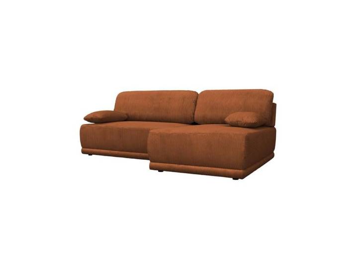 Banquette canapé d'angle droit convertible 3 places velours côtelé avec coffre brique - Nelson
