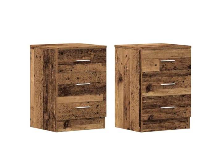 Heofavd Nachttisch 2er Set Altholz-Optik 38x35x55 cm mit 3 Schubladen