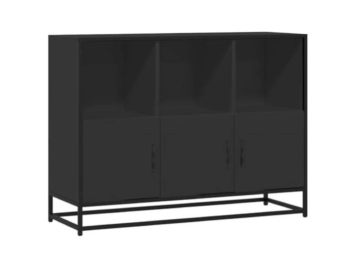Fisinber Sideboard Schwarz 100x35x76 cm Kommode mit Metallgestell Vielseitiger Beistellschrank im Industrie Design fuer Wohnzimmer, Schlafzimmer und Flur mit stabiler Konstruktion.