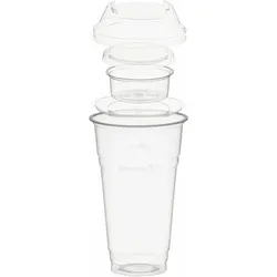 VEPATIM 100x BIO Trinkbecher 500ml+Domdeckel+ 90ml Einsatzbecher stapelbar PLA