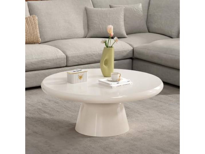 TYONGCOFF Runder Trommel-Couchtisch mit verstecktem Stauraum Moderner Lamellen-Holztisch, Mid-Century Beistelltisch fürs Wohnzimmer, kleine Räume, Apartments
