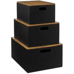 FIVE 3er Set stapelbarer Aufbewahrungsboxen mit Bambusdeckel in Schwarz.