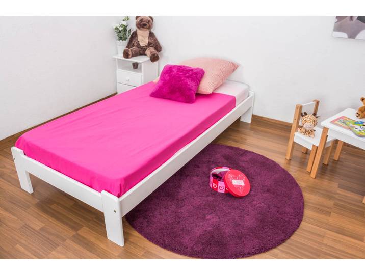 Einzelbett & Gästebett, Weiß, 90x200 cm, Massivholz, Inkl. Lattenrost, Modern