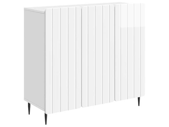KGFHERENB Sideboard Hochglanz Weiß 89x34,5x82 cm Anrichte Stilvolle Anrichte mit 3 Türen und Fächern für Wohnzimmer & Flur, stützende Stahlbeine bieten hohe Stabilität bis 60 kg.