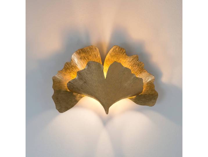 Wandlamp Ginkgo, messing / goud, Woon-/ Eetkamer, metaal, Design, wandlamp