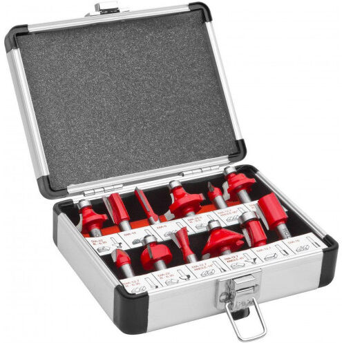 Holzmann Jeu de 12 fraises a défoncer dans un coffret en aluminium OFS12