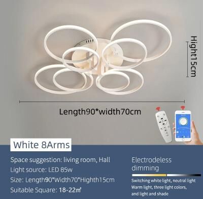 Uplifted Finds Modern Architectural LED Chandelier   Professional Geometric Linear Ceiling Light Fixture 8 Arms White Round