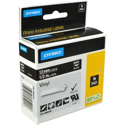 Dymo Label Band IND 1805435 weiß auf schwarz 12mm x 5,5m Vinyl
