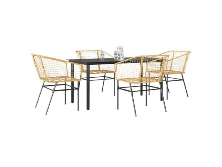 HEFZGDB 5-teiliges Garten-Esszimmerset aus Braunem Polyrattan mit Glasplatte, Robustes PE-Rattan und Stahlgestell für Terrasse, Langlebige Outdoor-Möbel für Garten und Hinterhof