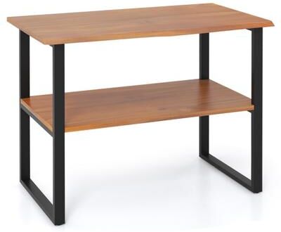 Costway 2-Tier Teak Wood End Table Sofa Side for Living Room Hallway Laundry