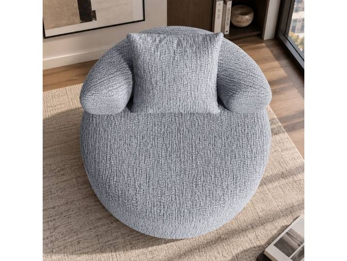 Fauteuil individuel rond 100 cm pouf relax avec 1 coussin inclus rembourrage en mousse haute densité gris