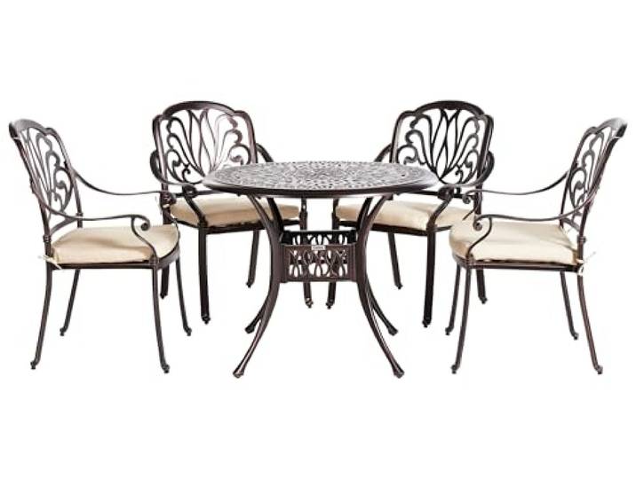 Beliani Gartenset 1 Tisch 4 Stühle aus Aluminium in Dunkelbraun Ancona
