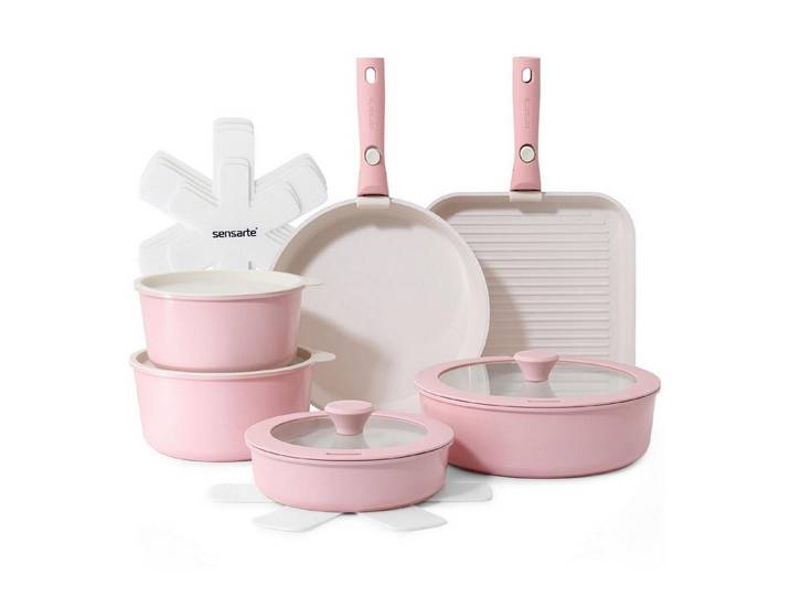 LuxusKollektion Topf-Set Kochgeschirrset Keramik Antihaft 17tlg. Rosa