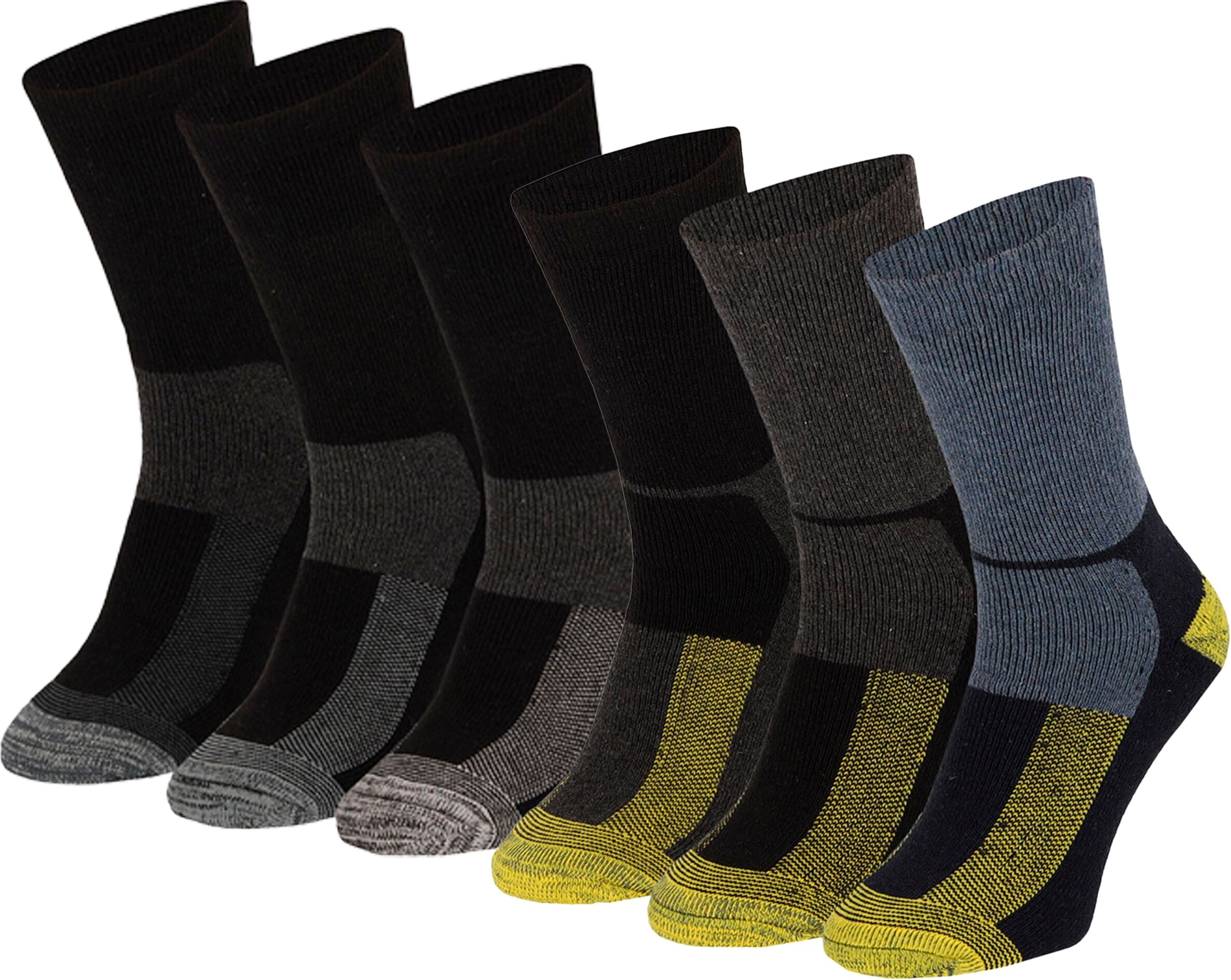Socken APOLLO "Arbeitsocken", Herren, Gr. 39-42, bunt (blau grau gelb), Polyamid, Polyester, Viskose, Wolle, unifarben mit Farbeinsätzen, Socken Socken, Funktionelle Arbeits-Thermosocken blau grau gelb 39-42