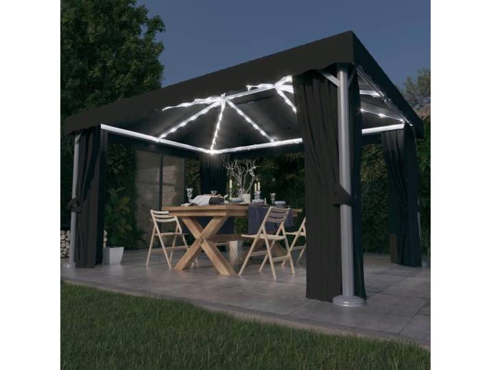 vidaXL Pavillon mit Vorhängen & LED-Lichterkette 4x3 m Anthrazit