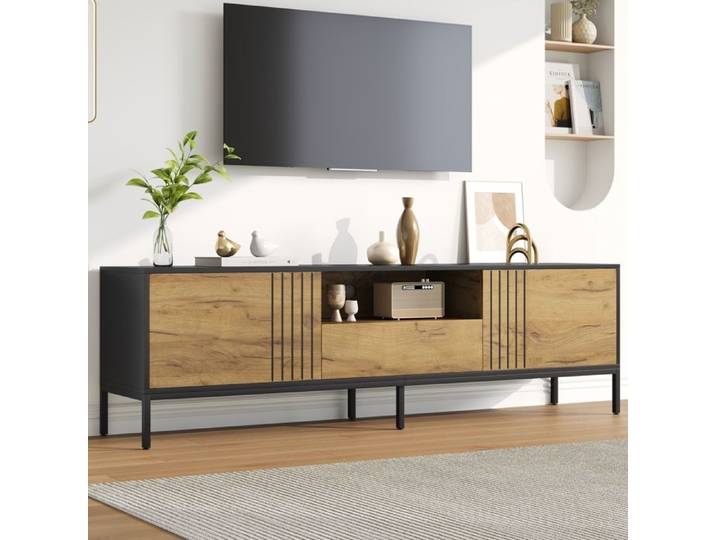 Armoire TV élégante - Buffet Bas éclairage - Lowboard - Meuble TV Salon Rangement 2 Portes et 1 tiroir - Style Moderne - 170cm