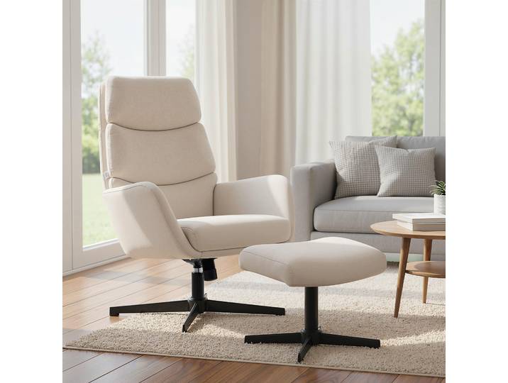 HOMCOM Fauteuil Lounge Beige avec Pouf Base Métal