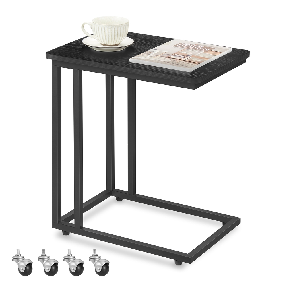 VASAGLE Beistelltisch mit Rollen C-Form ebenholzschwarz LNT050B56