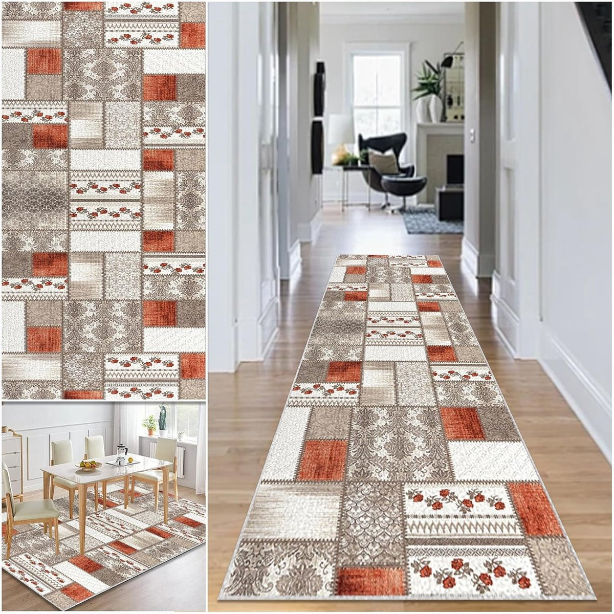 Modern geometrisch gangtapijt met antislip en wasbaar design, 90 x 150 cm