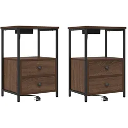 vidaXL Nachttisch mit Ladestation 2 pcs Braune Eiche Holzwerkstoff