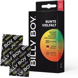 Billy-Boy Kondome Bunte Vielfalt, 20 Stück, 52 mm, Mix aus farbig, fruchtig & perlgenoppt