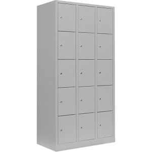 Lüllmann Schließfachschrank 520530, lichtgrau, 15 Fächer, Stahl, 89 x 180cm, mit Zylinderschloss