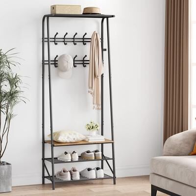 Garvee Hall Tree With Shoe Storage Bench, 4-In-1, Steel Frame With 10 Hooks for Entryway, Freestanding Coat Rack Stand