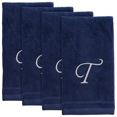 Creative Labs Monogrammed Navy Blue Towels Fingertip Embroidered with Initials