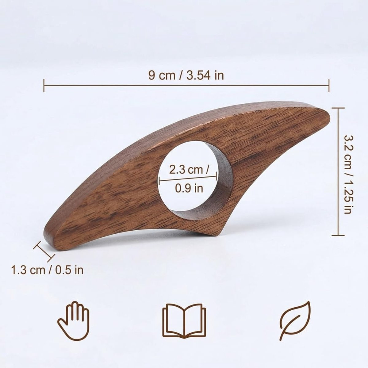 Set van 2 houten duim boekhouders voor boeken, leesaccessoires, 23 mm