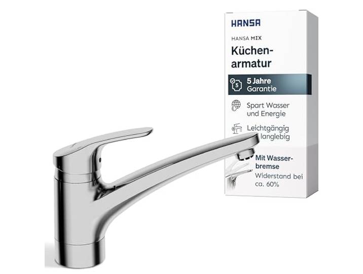 HANSA MIX Küchenarmatur Auslauf gerade schwenkbar Hebel oben Chrom Wasserhahn Küche Hochdruck schwenkbar 150° (360°) Wassersparend 7,2 l/min integrierte Wasserbremse schnelle Montage