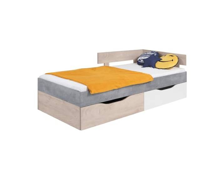 Lomadox Bett Jugendbett 90x200cm in Beton weiß Eiche