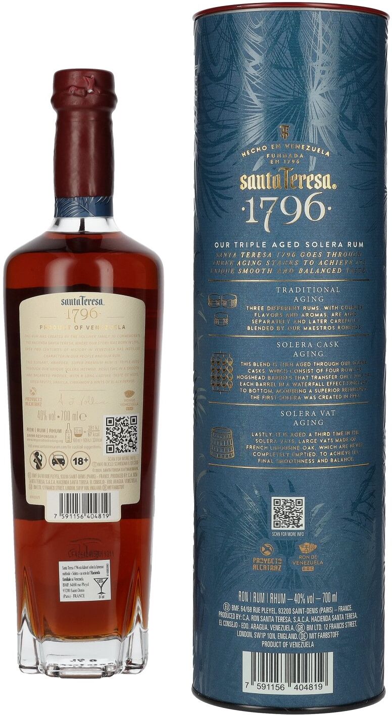 Santa Teresa 1796 Rum Santa Teresa 1796 Triple Aged Solera Rum 40% Vol. 0,7l in Geschenkbox