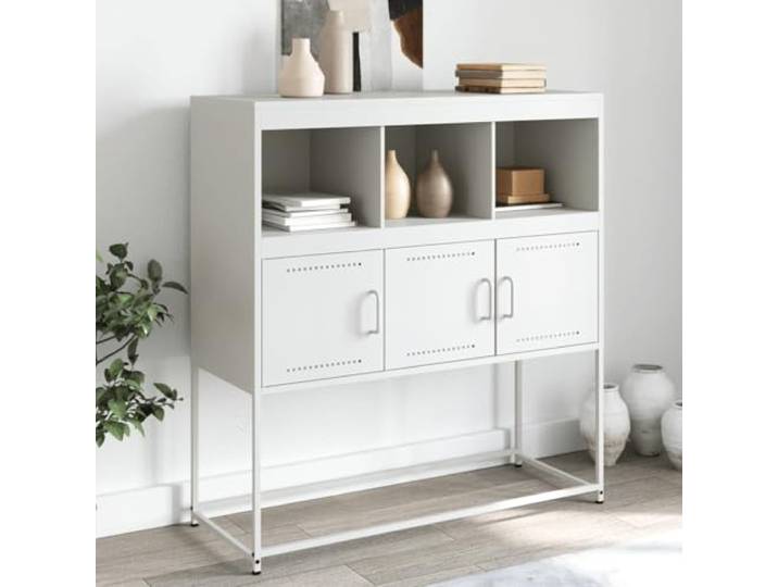 RJPLMFV Anrichte, weiß, 100,5 x 39 x 107 cm, Stahl Praktische Aufbewahrung, leicht zu reinigen, Wandbefestigung erforderlich, Wohnzimmermöbel