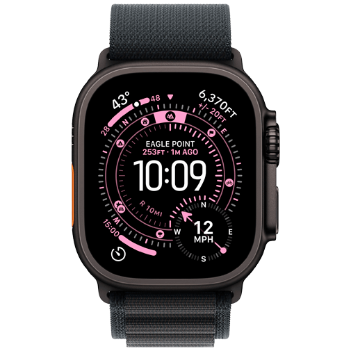 Apple Watch Ultra 3 49mm Schwarz (Schwarzes Nylon Armband M)