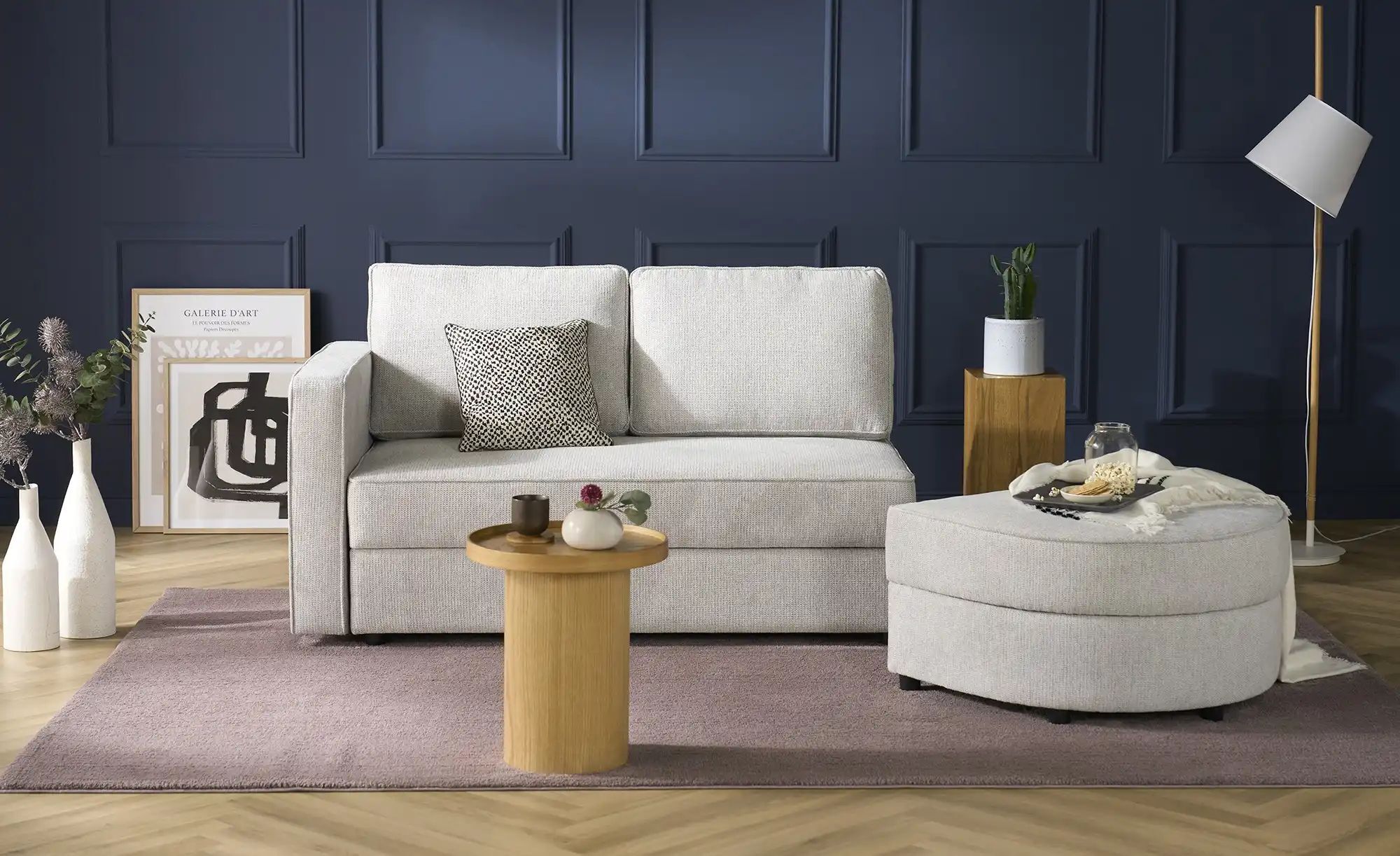Höffner Sofa 2-sitzig mit Hocker  Arjana ¦ grau ¦ Maße (cm): B: 217 H: 91 T: 92.0