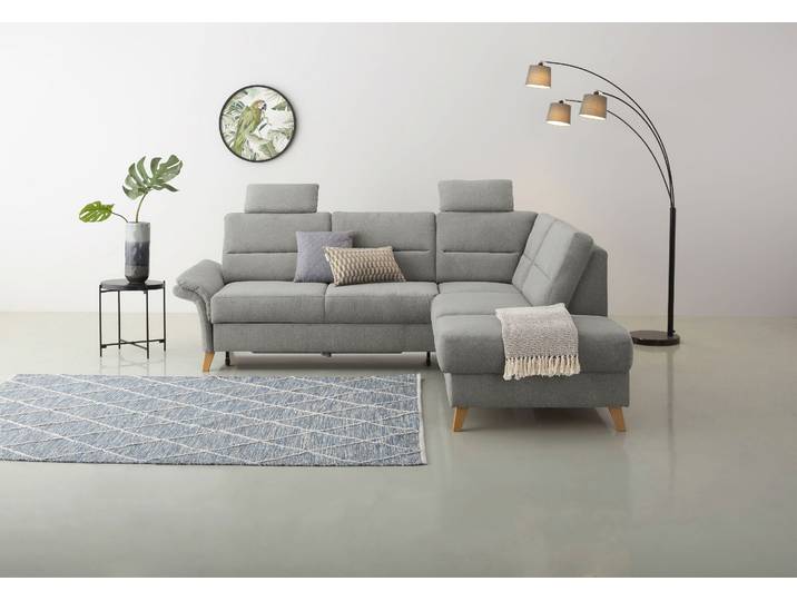 Ecksofa, Polyester, Hellgrau 238×213 cm, Mit Bettfunktion & Stauraum, Modern, Home-affaire