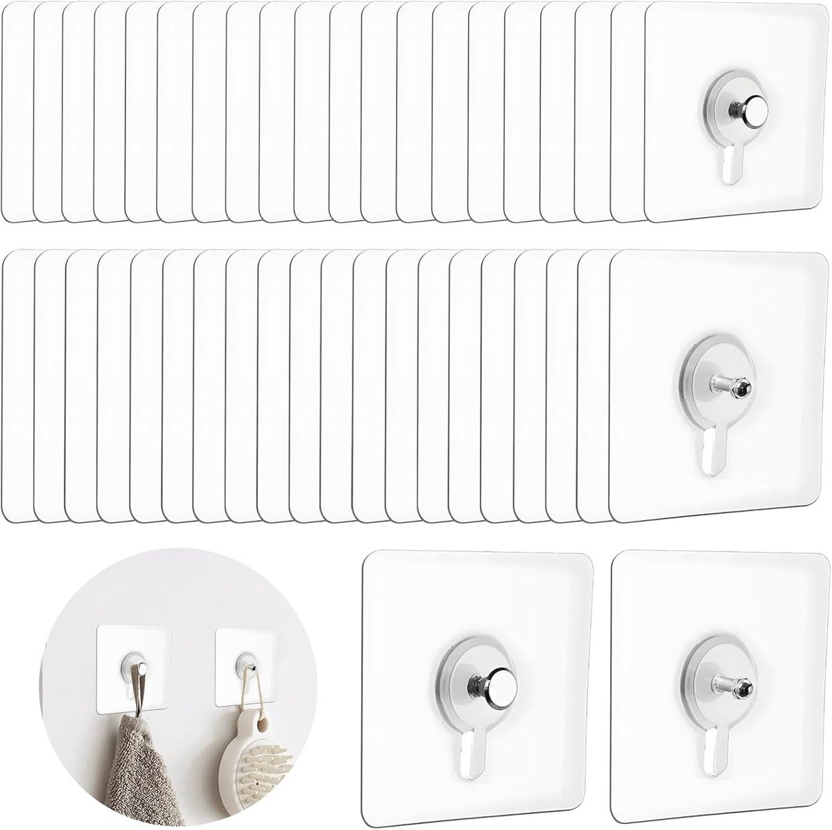 Set van 40 transparante plakhaakjes voor handdoeken, kleding en foto's, belastbaar tot 5 kg