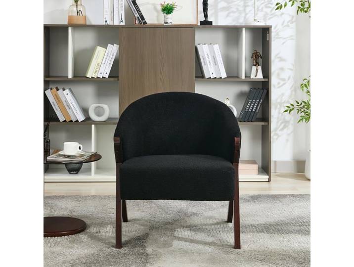 Fauteuil de salon – Dossier et assise ourson peluche bois massif robuste confortable pour salon ou chambre noir