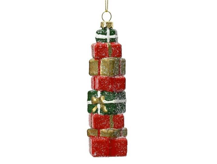 Kersthanger cadeau stapel 9 cm rood